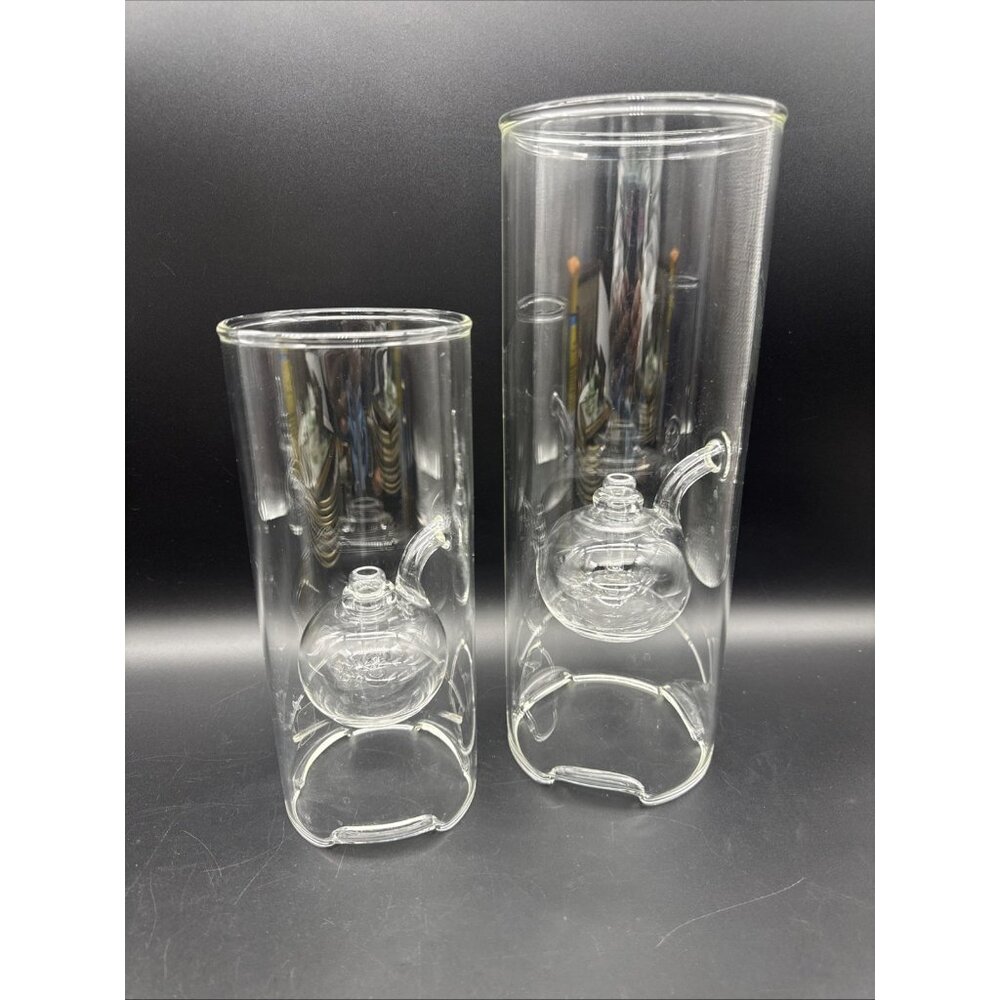 Vintage Wolford Glass Oil Lamp 12" and 9" Hand Blown Set Of 2
